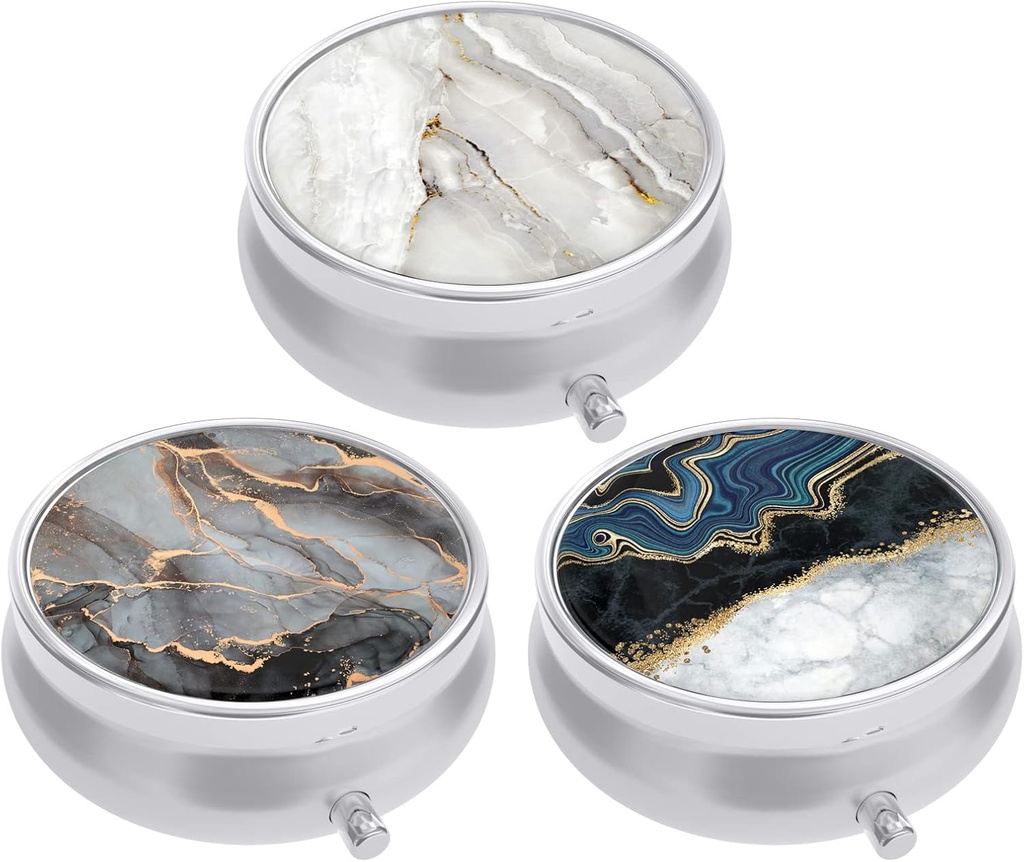 3 Pack Pill Box, Small Pill Case for Purse & Pocket, Cute Travel Medicine Organizer, Portable Medicine Container Holder to Hold Vitamins, Medication, Fish Oil & Supplement, Abstract Art Marble