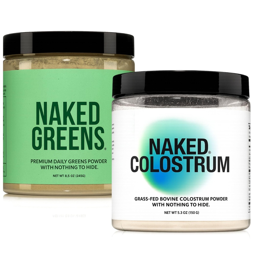 NAKED Colostrum & Super Greens Bundle – Grass-Fed Bovine Colostrum + Organic Greens with Prebiotics & Probiotics - Gut, Skin, Recovery & Immune Support