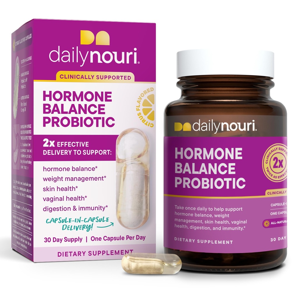 Daglig Nouri Hormone Balance Probiotic for Womens against 124; Understøtter Sund Østrogen, PMS, PCOS, Perimenopause, Vaginal pH, Gær, Gut Sundhed, Hud & Immunitet