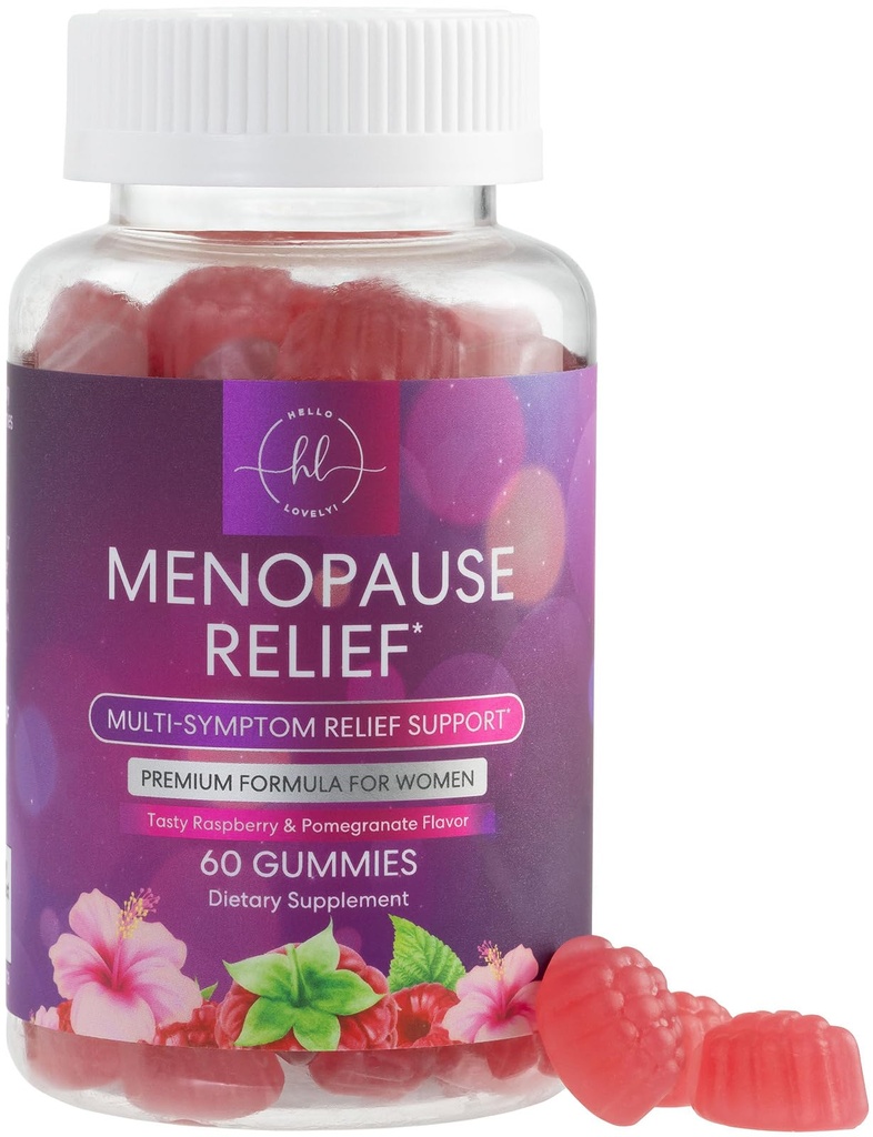 Menopause Kosttilskud til kvinder - Komplet Natural Mild Hot Flashs & Night Sweats Support, Multi Benefit Menopause Relief Gummy, Support for Balance & Energy, Gluten- Free & Non- GMO - 60 Gummies