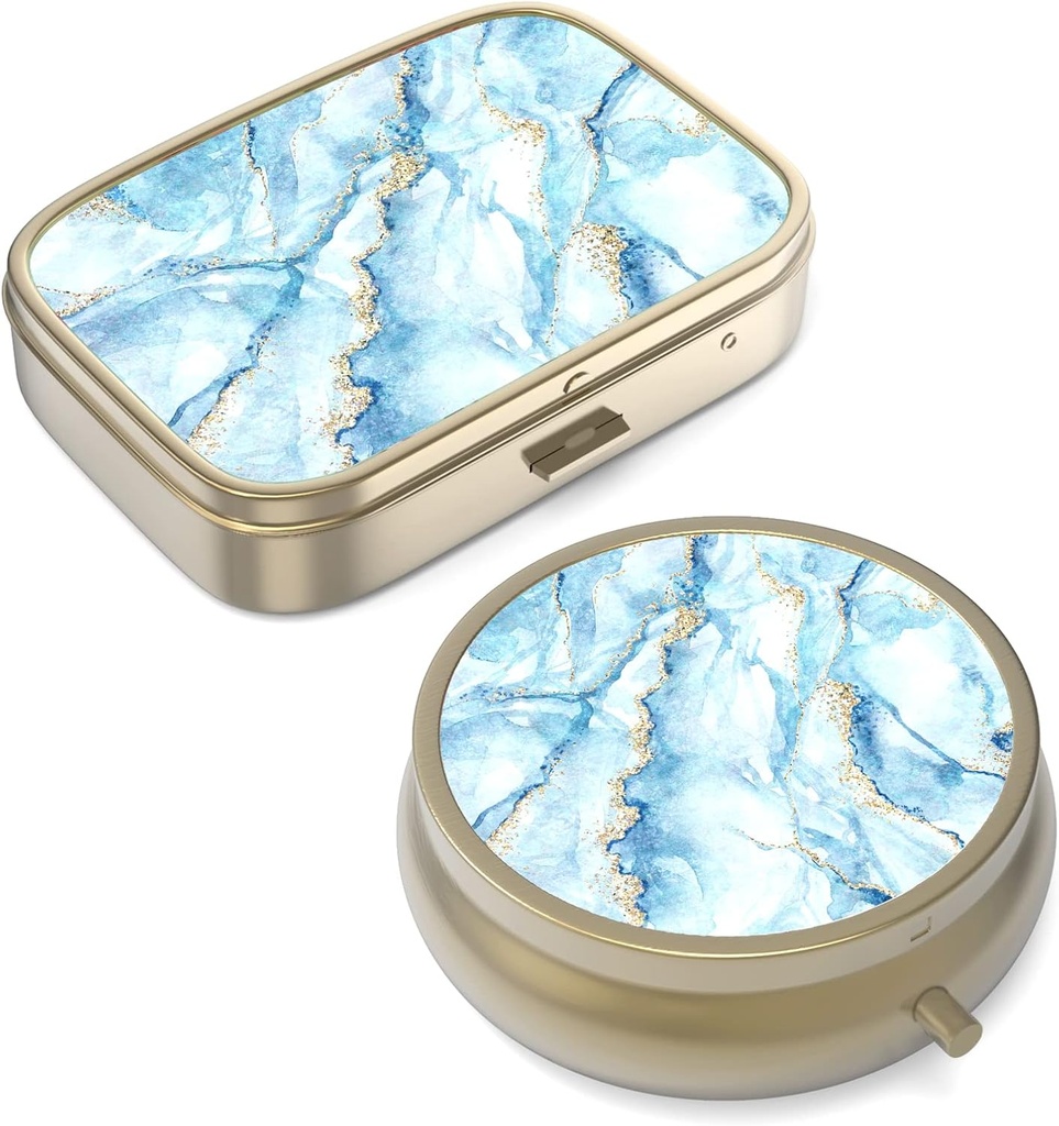 Pill Case Pill Box med spejl Retro Small Pill Case til purse eller Pocket Bronze Pill Box eller vitaminer, fiskeolie, kosttilskud, Pill Containe Travel Gaver