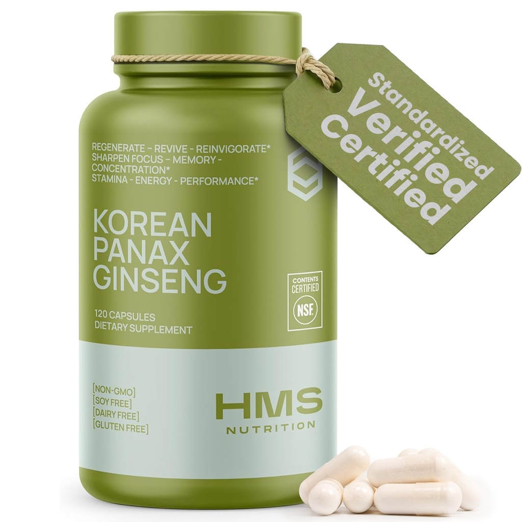 Koreansk rød Panax Ginseng 2000mg 120 Vegan Capsules Super Strength Extract NSF Certified Supplements, High Ginsenosides Understøtter energi, Stamina, Performance og Clarity