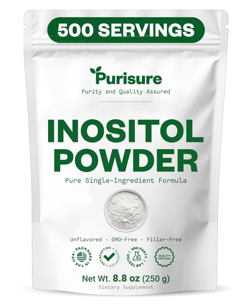Fritid Myo- Inositol Powder, 250g, Fertilitet, Hormonal Balance og Ovarial Support, Pure Inositol Powder, Myo Inositol Supplement til Support Energy and Brain Wellness, Vegan, Non- GMO, 500 Servere