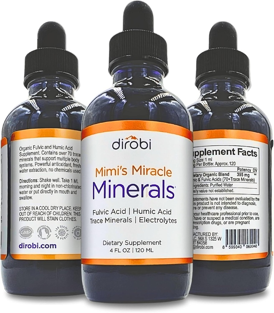 Dirobi Mimi 's Miracle Minerals Fulvic Acid Humic Acid - Mineral Blend Drops Supplement, Flydende Trace Minerals 70 Ionic Minerals - Organic Plant Derived (4 oz 120 Day Supply)...