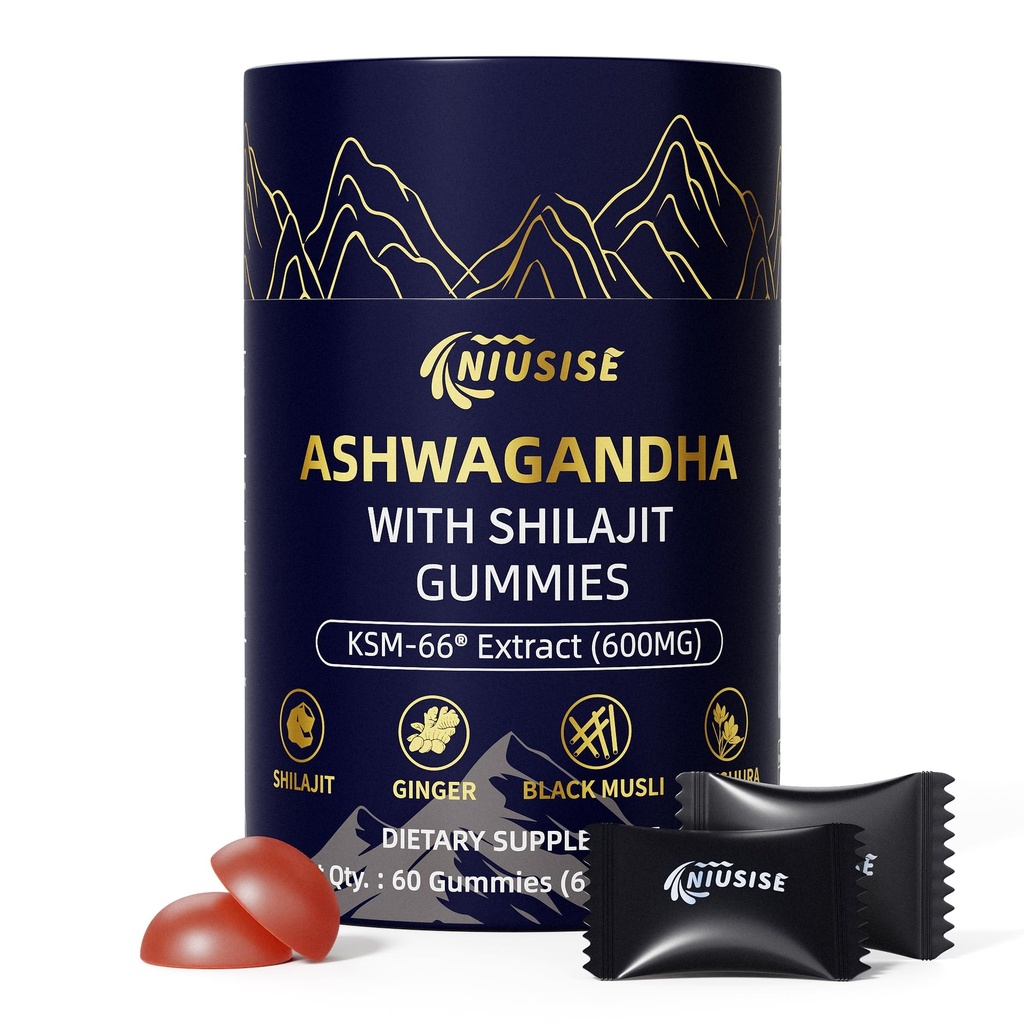 Ashwagandha Gummies med Shilajit 300mg for kvinder & mænd, Zero Sugar ashwagandha Kosttilskud med Maca Root Powder Mezz124; Organic ashwagandha Ekstra styrke til Boost Energy 60 Gummies