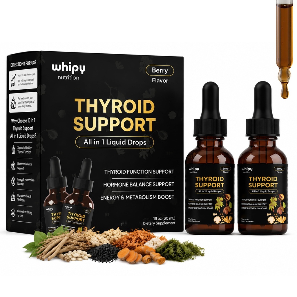2 Pack Thyroid Support Liquid Drops for Women & Men with Selenium, Zinc & Iodine Hormone Balance, Energy & Metabolism Ashwagandha, Kelp & L-Tyrosine Wild Berry