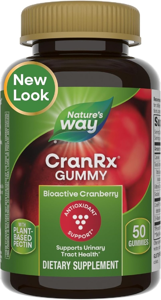 Nature 's Way CranRx Cranberry Gummies, Urinary Tract Health Support *, 100% Hel Cranberry Fruit Concentrate med D-Mannose, C-vitamin, 50 Gummies (Packaging May Vary)