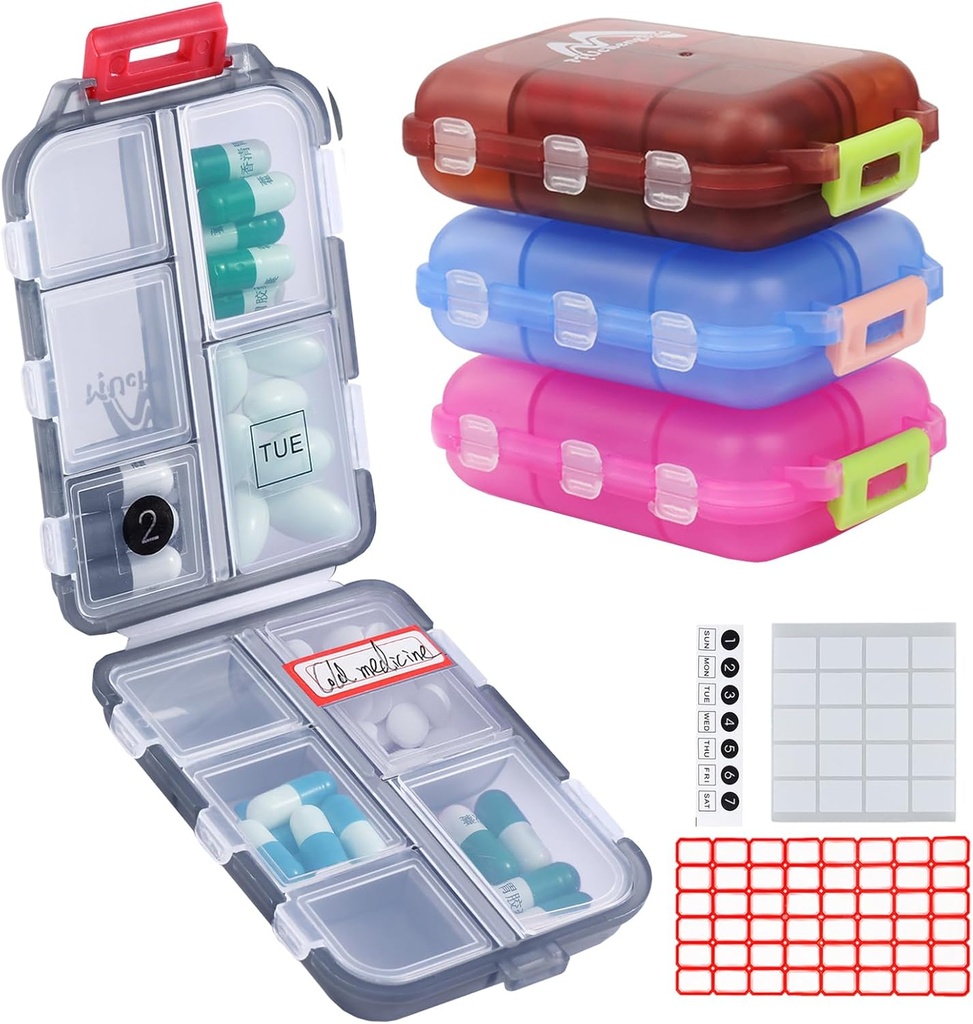 4PS Travel Pill Organizer med 164 Slice Labels Memory 10 Compartments Travel Pill Box Portable Folding Lille Pill sag Daglig Pill Container bruges til Carry Storage Medicine Organizer af M Muchengbao