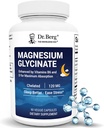 Dr. Berg Magnesium Glycinat med D-vitamin & B6 til Stress Relief, Rolig, Afslapning, & God søvn * - 120 mg Magnesium Bisglycinat Capsules - High Absorption Chelated Glycinate - 90 Cap