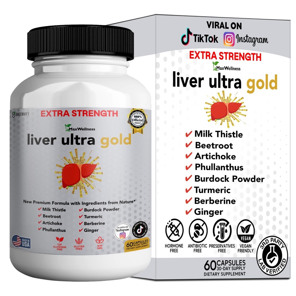 Liver Ultra Gold Extra Strength Supplement, Milk Thistle Detox and Liver Cleanse Formula, 60 Capsules