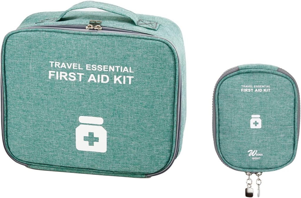 Tomme førstehjælpstasker, Rejse Medicine Bag, Medicinsk Supplies Organizer Bag, Bærbart Kit til Rejser, Bil, Home, Camping, Kontor, Vandreture, Udendørs (Kationisk Grøn)