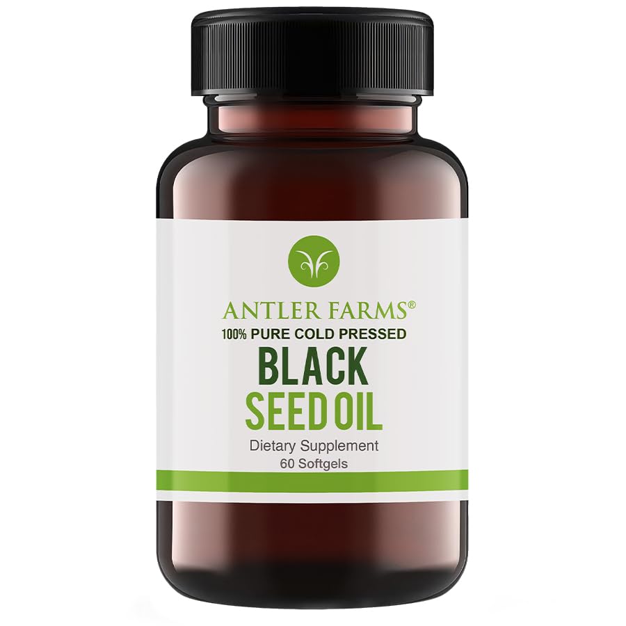 Antler Farms - Black Seed Oil Softgel Kapsler - 100% Ren, Jomfru, Cold- presset 60 Softgels, 500mg - 2% Thymoquinone, Tyrkisk Black Cumin Nigella Sativa Seed Oil