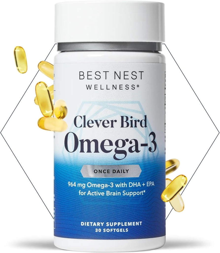 Bedste Nest Wellness Omega-3 Softgels - Fish Oil Supplement understøtter Brain Health - Nutritional Support for Mothers - EPA & DHA Supplement Aids Immunsystem Health - 30 Softgels