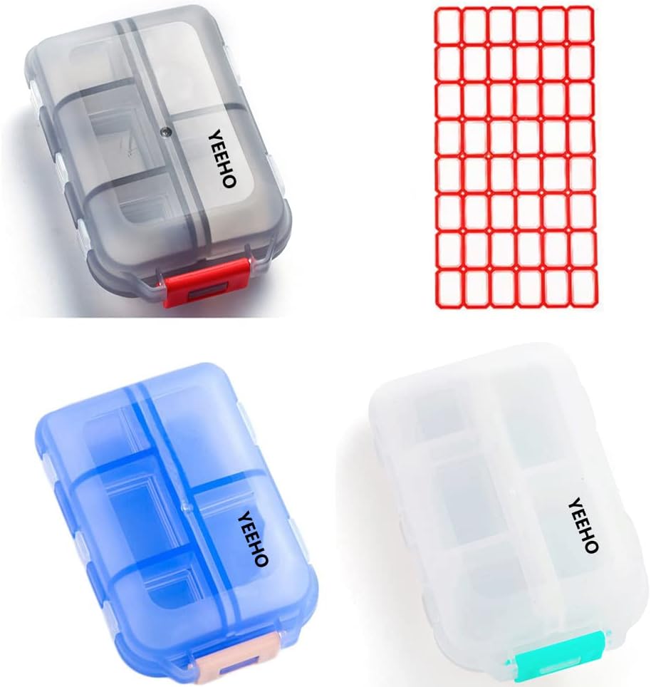 Pill Case (3 Pack) - Bærbare små kosttilskud tabletbeholder Box med 10 kompartmenter - Medicin Capsule Vitamin Fold Flip Organizer Dispenser Holder Opbevaring til rejse Trip Pocket Purse