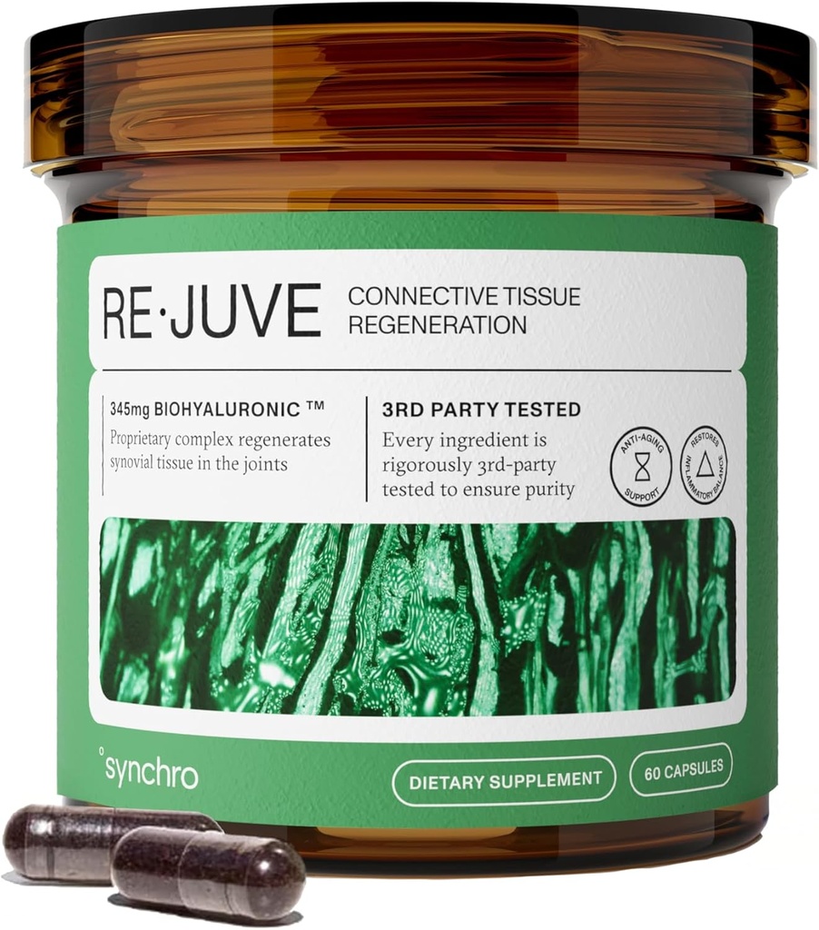 Synchro - Rejuve fælles støtte supplement, non-GMO Cartiage og fælles støtte, fælles supplement med Hyaluronsyre og Antocyaniner, 60 fælles sundhedstilskud kapsler