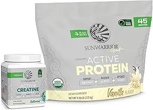 Sunwarrior Active Organic Protein Powder Plant- Based Vanilla Smag 45 Servering & Creatin Monohydrat Powder 60 Servering