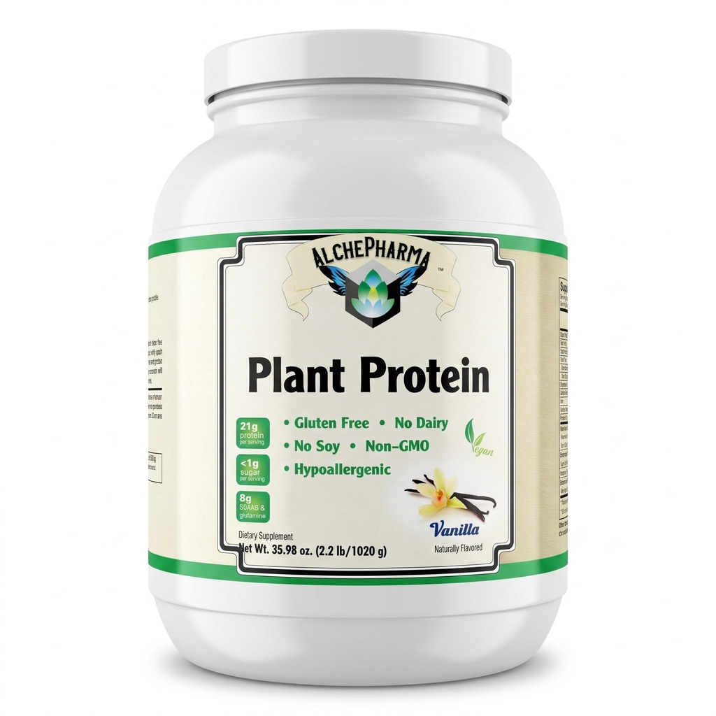 Plant Protein (Premium Blend) - No Soy, Hypoallergenic, No Grit (Featuring Omega 3 Rich Sacha Inchi and Chia) - 2.2 lb (1020g) - Vanilla