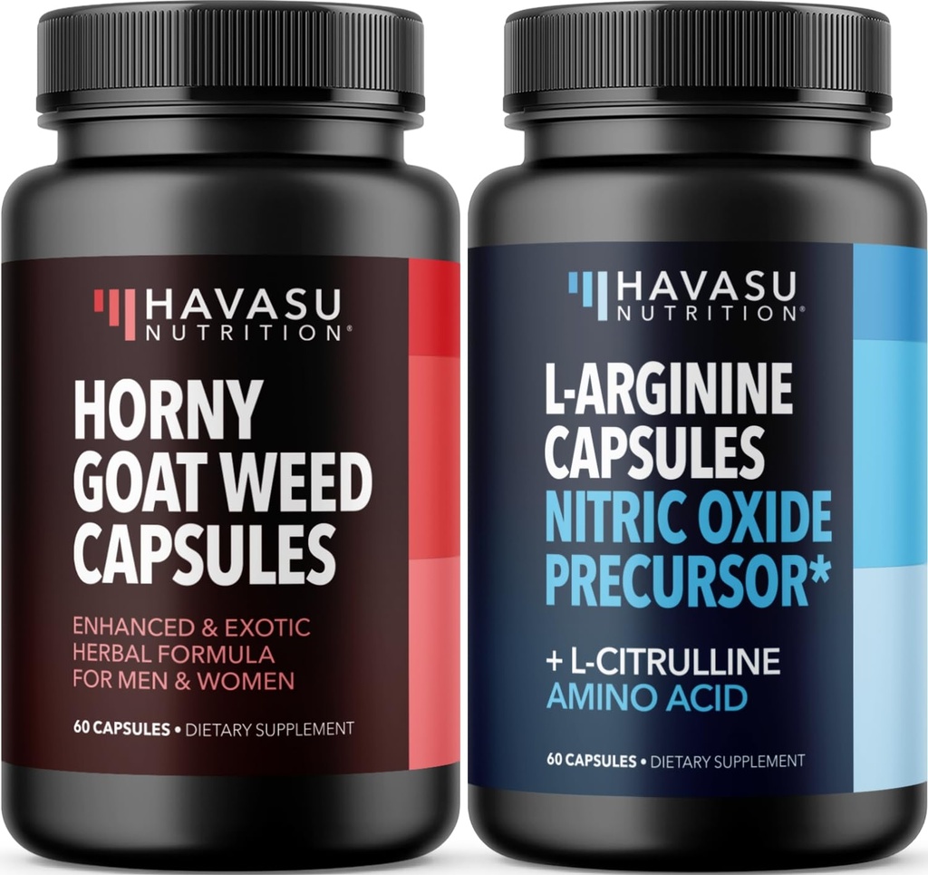 HAVASU NUTRITION Horny Goat Weed Capsules for Men & Women (30 Servings) & Saw Palmetto 500mg L-Arginine 500mg Complex (30 Servings)