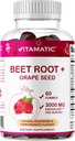 Vitamatic Beet Root Gummies - 3000mg Ækvivalent Per Servering - 60 Gummies - Lavet med vitamin B6, B12, Grape Seed, Pomegranat & Nicotinamid