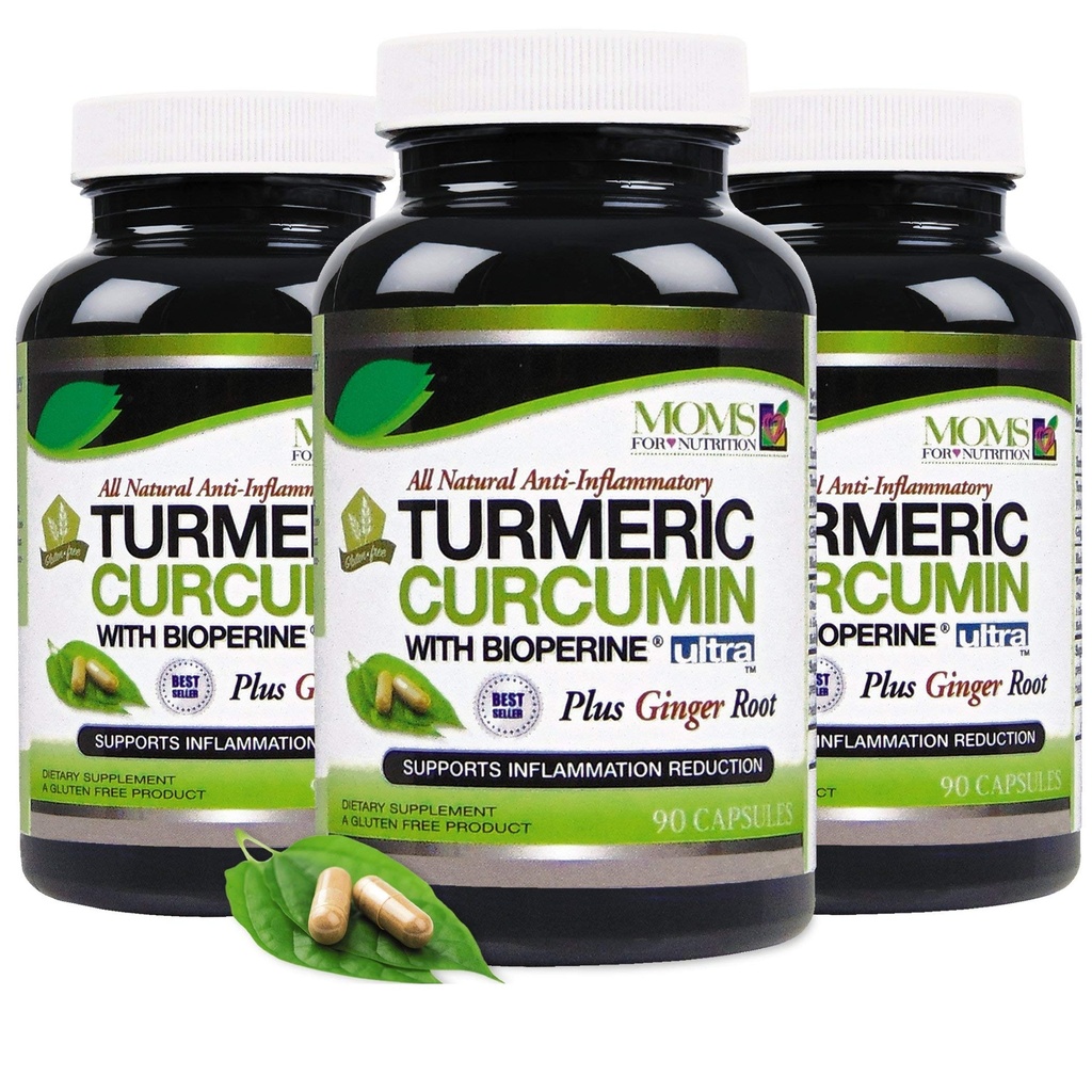 3 Bottles - Turmeric Curcumin Complex with Black Pepper Extract 1650 mg - Contains Piperine (for Superior Absorption and Tumeric Bio-Availability) – Plus Ginger Root Extract