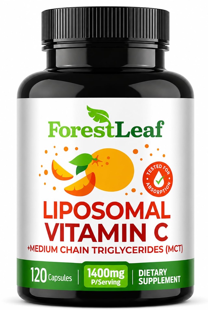 ForestLeaf Liposomal Vitamin C 1000mg Kapsler 124; Højdosis C Vitamin C Liposomal Supplement w Kokosolie Fedtsyrer 124; Hurtig Absorption 124; Immunstøtte, Antioxidant, Collagen Production