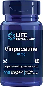 Life Extension Vinpocetine, afledt af Periwinkle Plant, Koncentration og hukommelse, Glutenfri, Non- GMO, Vegetarisk, 100 tabletter