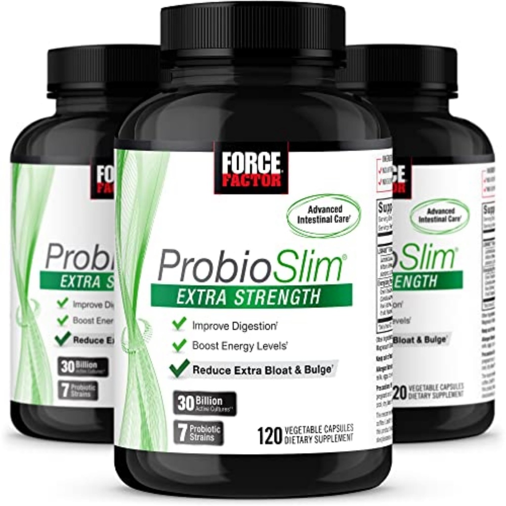 Force Factor ProbioSlim ekstra styrke Probiotisk supplement til kvinder og mænd med 30 Millioner CFU 'er og grøn te ekstrakt til Gut Health Support, Bloating og gas Relief, 120 Greve (Pack of 3)