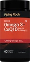 Piping Rock Ultra Omega 3 + CoQ10 | 60 Softgels | 2030mg Fish Oil | 1280mg Omega-3 | Non-GMO, Gluten Free
