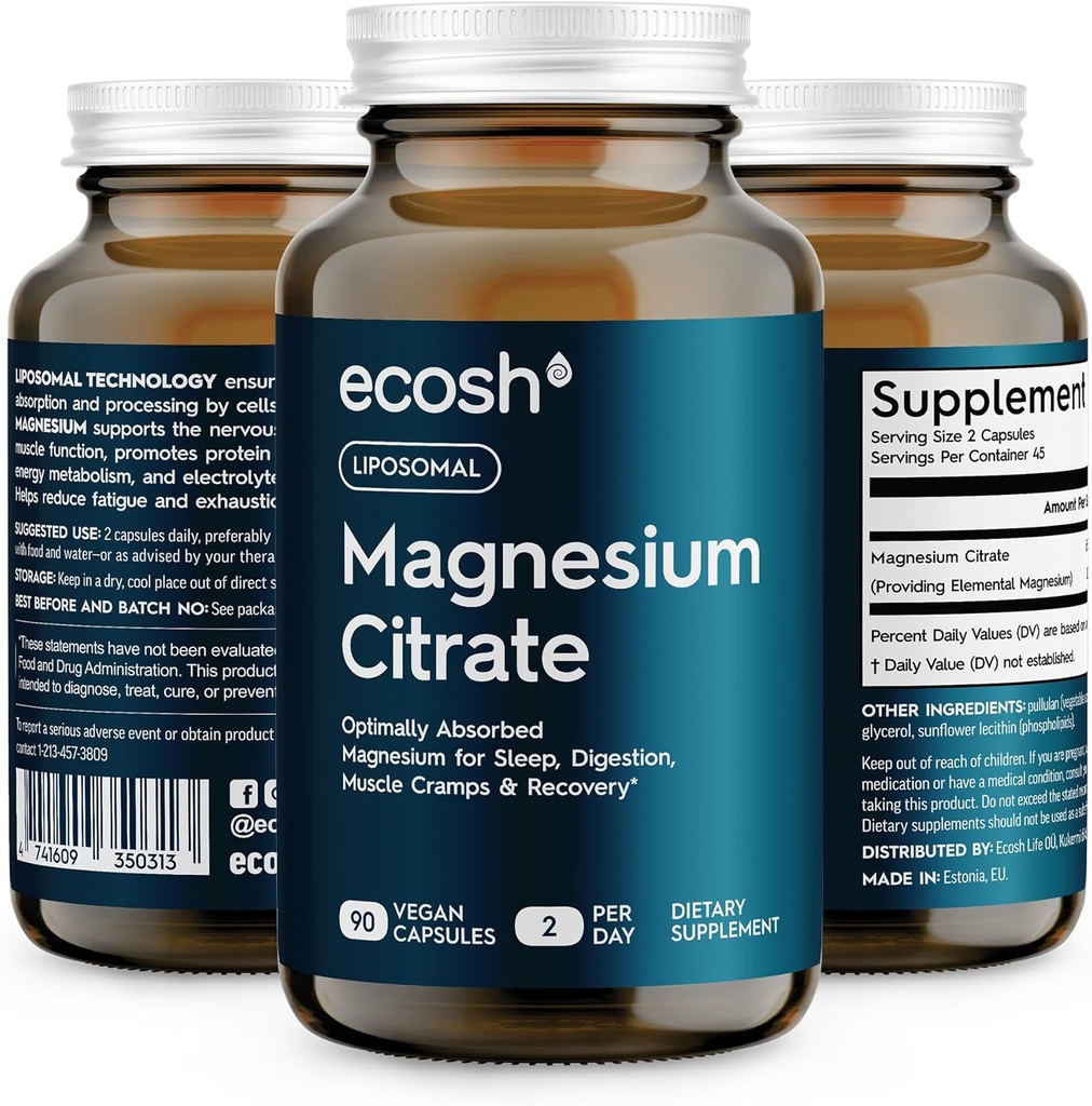 Liposomal Magnesium Citrate Capsules - High Absorption Magnesium Supplement for Obstipation, Sleep, Muscle Cramps & Recovery