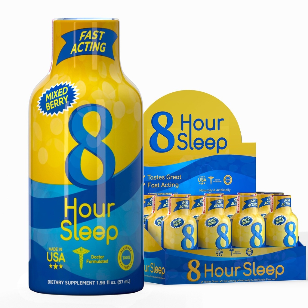 Vitamin Energi 8- timers søvn Shot blandet berry 12 Pack, Melatonin, 5- HTP, GABA, Valerian, Lavender, Sleep Aid Support, Deep Rest & Relaxation, Zero Sugar, Gluten- Free, Vegan, Kosher, 1,93 fl oz
