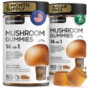 Mushroom Gummies 5000 Mg 120 Pcs (2 Pack) - Lions Mane og 9 Adaptogene Svampe Blend - Ashwagandha, L- Theanine - Mushroom Gummies for Energy, Immunity, Focus, Brain Boost - Ingen sukker og GMO