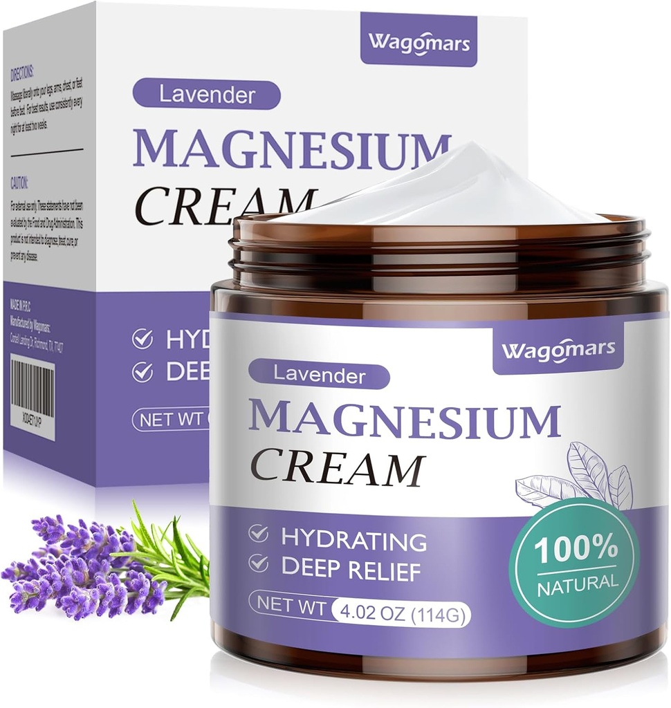 Magnesium Cream til søvn - Natural topic Magnesium lotion for smerte & ben kramper, muskelafslapning, rolig - Nighttime Body Butter for Deep Hydration - Sikker for børn (Lavender)