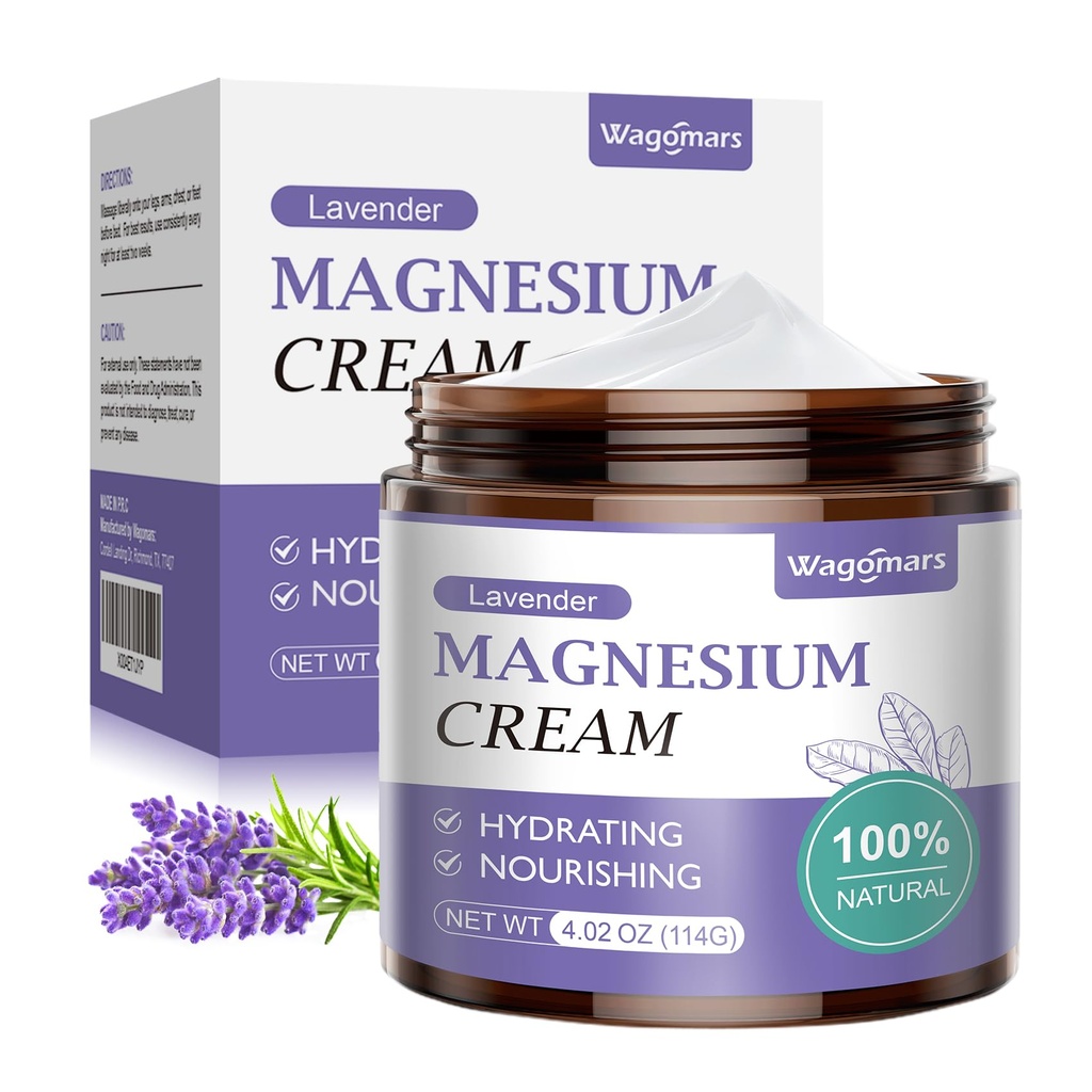 Magnesium Cream til søvn - Natural topic Magnesium lotion for smerte & ben kramper, muskelafslapning, rolig - Nighttime Body Butter for Deep Hydration - Sikker for børn (Lavender)