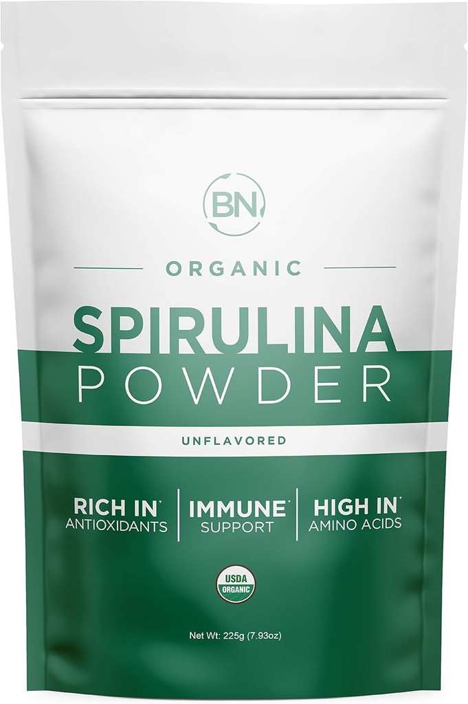 Spirulina Powder Organic 225g - 64 Servering 3.5g Servering Størrelse - USDA Certificeret - RAW Nutrient Dense Over 70% Protein Per Servering - Pure Source Vegan Protein - Superfood