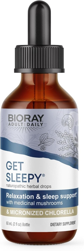 BIORAY Daily Get Sleepy - 2 fl oz - Afslapning og hvile support - med Medicinsk svampe & Mikroniseret Chlorella - Non- GMO, Vegan, Gluten Free - ca. 30 Serveringer