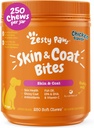 Zesess Paws Omega 3 Fiskeolie til hunde - Zesess Paw Hund Vitaminer og kosttilskud til Hip, Joint & Skin, Kylling (250 Chews)