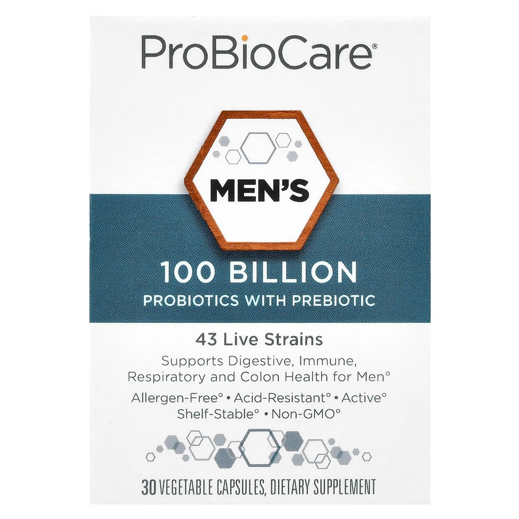 ProBioCare Probiotic for Men - Advanced Formula with 100 Billion CFUs to Support Digestive Health, Boost Immune Function, and Promote Gut Balance for Optimal Wellness (30 Vegetable Capsules)