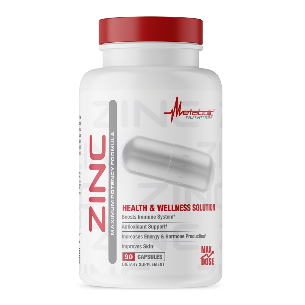 Zink supplement af Metabolic Nutrition, 75 mg, 90 Zink kapsler, Understøtter immunsystemet funktion w / Zink oxid