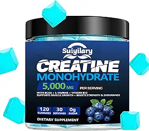 Sugar Free Creatine Monohydrate Gummies Complex 5000mg for Men & Women - 120 Gummies for Muscle Strength, Muscle Builder, Energy Boost, Pre-Workout Supplement, Vegan