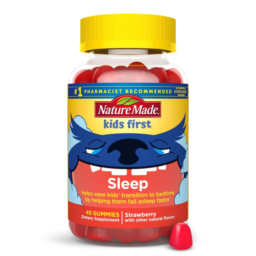 Nature Made Kids First Sleep Melatonin Gummies, 100% drug- Free Sleep Aid, Kids Sleep Gummies for Restainful Sleep, 45 Greve