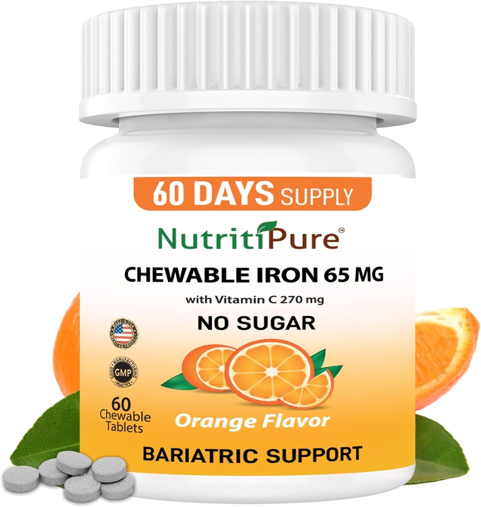 Chewable Iron 65 mg med C-vitamin 270 mg (for kvinder / mænd)