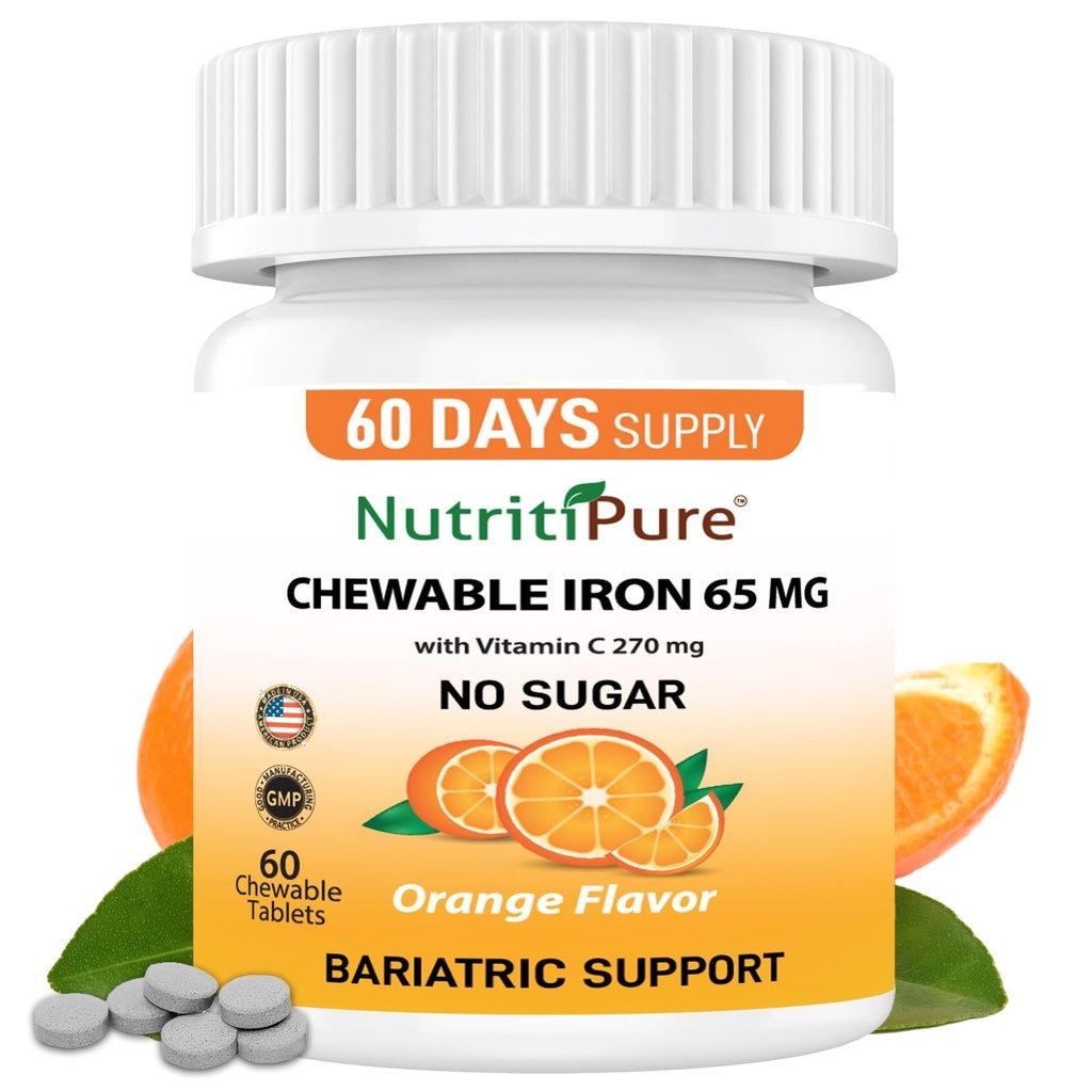 Chewable Iron 65 mg med C-vitamin 270 mg (for kvinder / mænd)