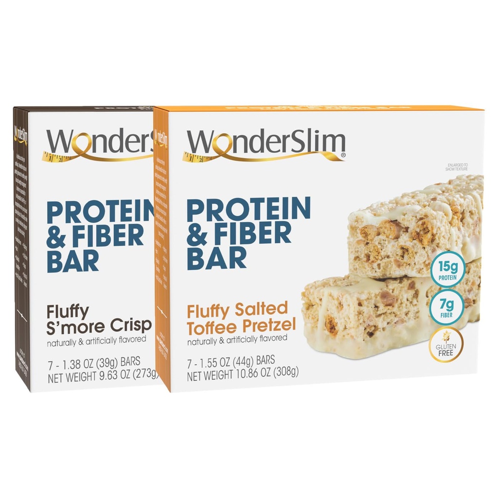 Wonderslim Protein Fiber Bar Bundle, S'more Crisp & Salted Toffee Pretzel