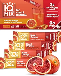 IQMIX Hydration Electrolyte Powder - 4-in-1 Formel til Hydration, Mental Klarhed, Mood og Inddrivelse - Sugar- Free Drink Mix, Keto, Magnesium L- Threonate, Lions Mane - 20 Count Blood Orange