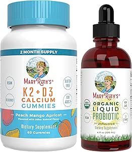 MaryRuth 's Vitamin K2 + D3 Gummies (Peach Mango & Apricot) & USDA Organic Probiotic Drops ttesmå 124; Clean Label Project Verified ® - 124; Vitamin til fælles støtte, & Samlet sundhedsværdi; Vegan, Non- GMO, Gluten Free