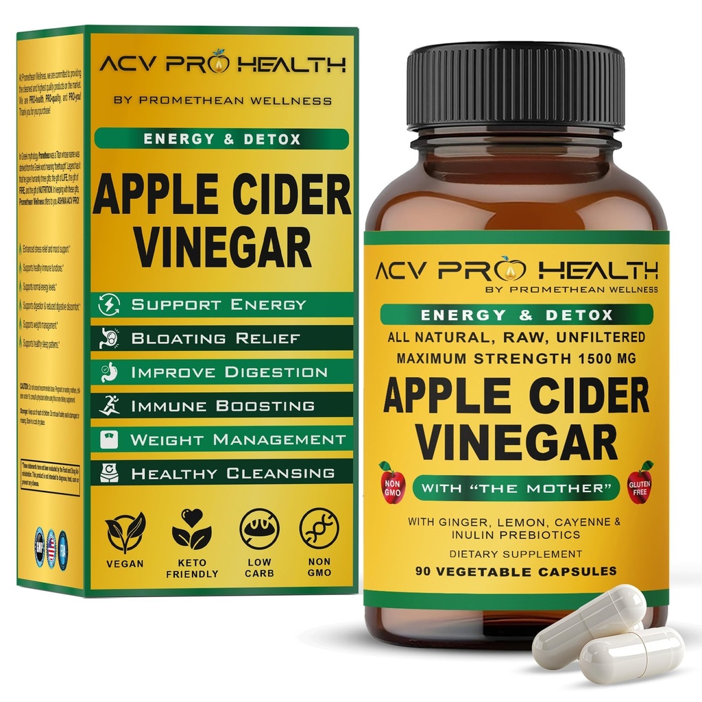 ACV Pro Apple Cider Vineddike kapsler Certificeret Organisk med mor ACV piller Detox Rengøringssyre Retlux Relief Support Ginger Root Cayenne Pepper Pulver