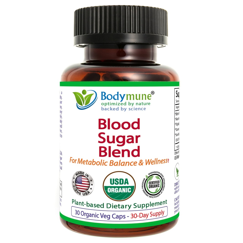 Bodymune Blood Sugar Blend – Organic Blood Sugar Support Supplement – with Bitter Melon Capsules, Moringa, & Black Seed Oil – 33 Capsules – USDA Organic, Vegan, Non-GMO