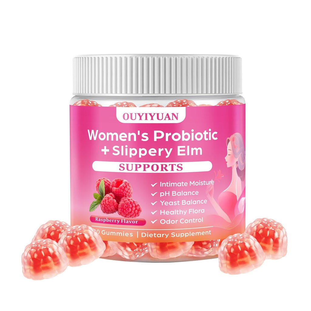 Women's Probiotic Gummies pH Balance & Gut Flora, Natural Raspberry Flavor, Vegan & Non-GMO, 90 Gummies