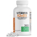 Bronson vitamin K2 (MK7) med D3 supplement Non- GMO Formel 5000 IE vitamin D3 & 90 mcg K2 MK- 7 Let at synke D & K kompleks, 360 kapsler