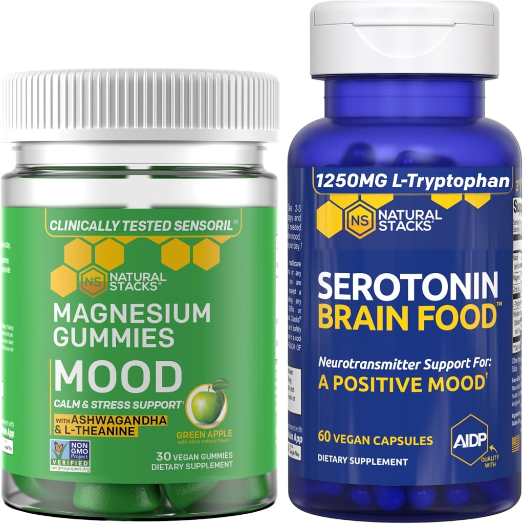 NATURAL STACKS Mood Magnesium Citrate Gummies + Serotonin Brain Food Bundle - Positive Mood & Stress Support - 90 Pieces